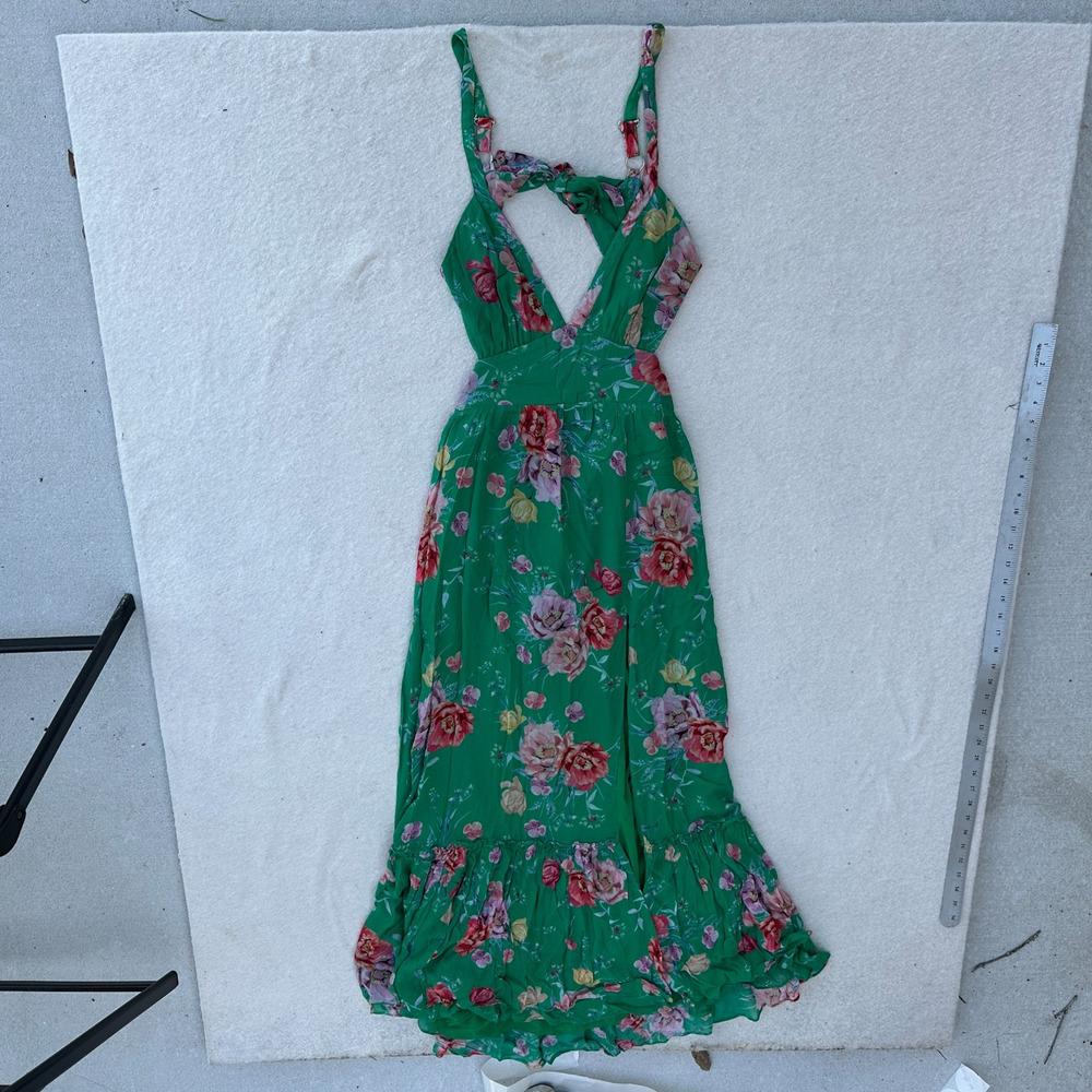 Yumi Kim Maxi Dress Floral Green Tracey Halter Backless Slit - Medium